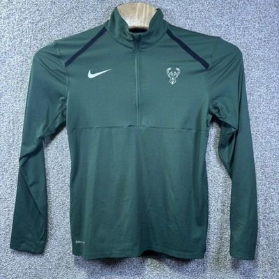 Milwaukee Bucks Shirt Mens Small Green NBA Basketball Nike Dri Fit Quarter Zip