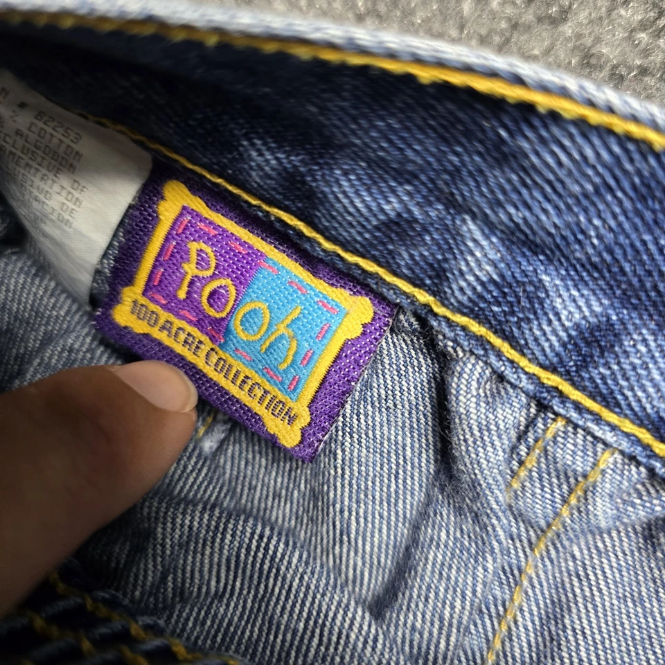 复古 90 年代小熊维尼牛仔裤女孩 5 码刺绣牛仔花朵花卉 — 第 4/4 张图片