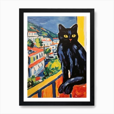 Gemälde einer Katze in schönem Frankreich 1 gerahmtes Wandbild Poster Leinwanddruck Bild