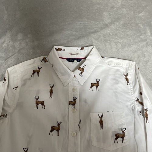 Joules X Lucie Stag Print Shirt Women's White Size 6 Cotton Button Up - Picture 2 of 14
