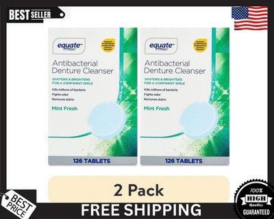 Equate Effervescent Antibacterial Denture Cleanser Tablets, Mint Fresh, 126 Coun