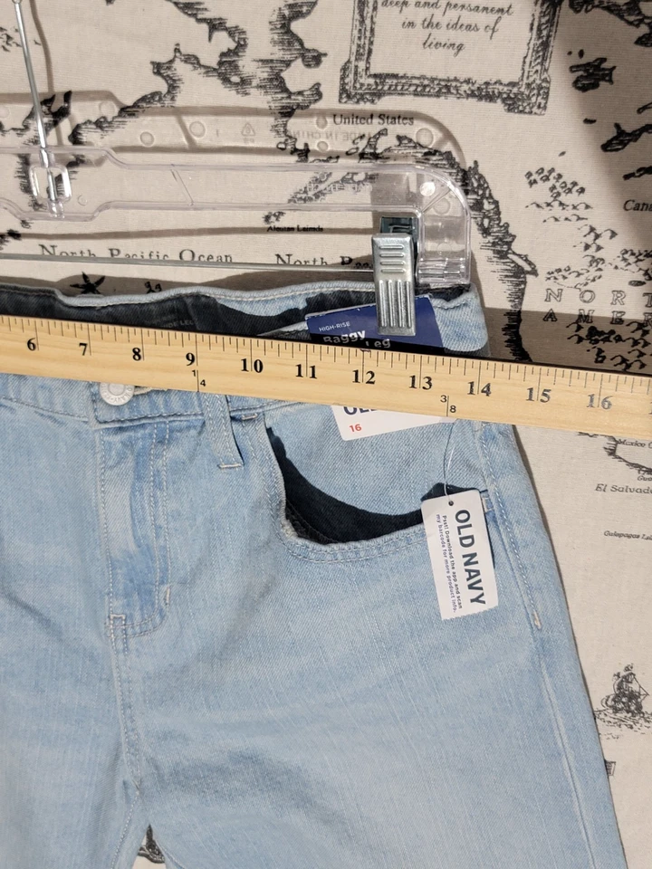 Old Navy Girls Size 16 High Rise Baggy Wide Leg Light Wash Jeans Built-In Waist - Image 2 of 4