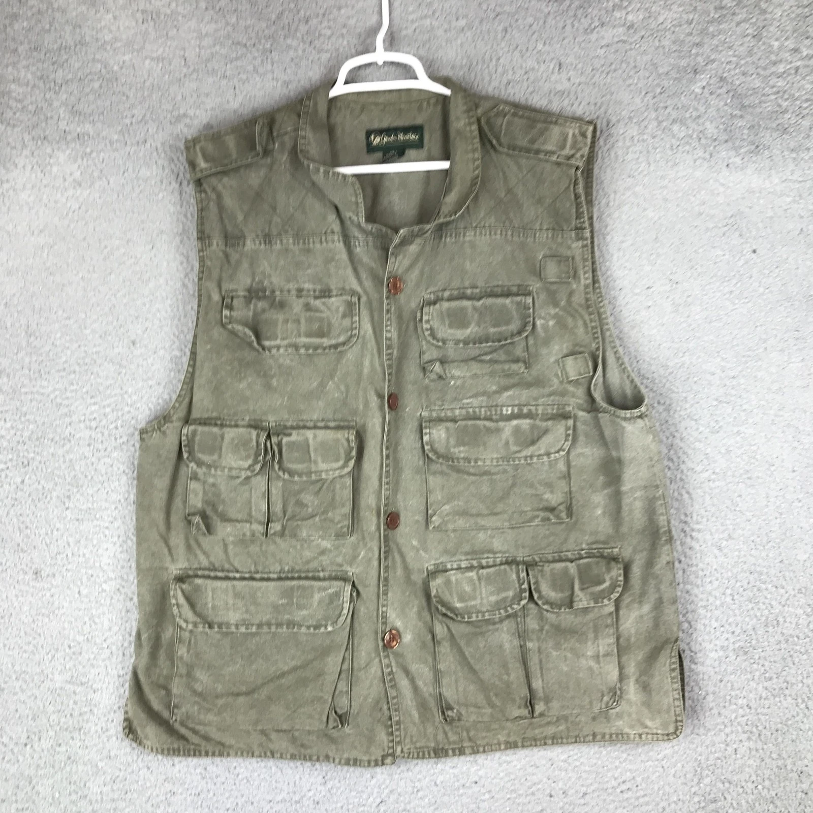 Gander Mountain Vest Mens Large Green Canvas Quilted Hunting Utility Pockets