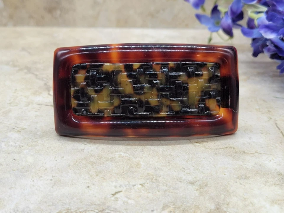 De colección Cordón de pelo francés imitación caparazón de tortuga abovedado tejido de canasta inserción 3 5/8" x 1 Foto 4 de 4