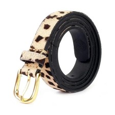 Genuine Cowhide Hair On Leather Belt Western Cow Print Gold Buckle Unisex Casual