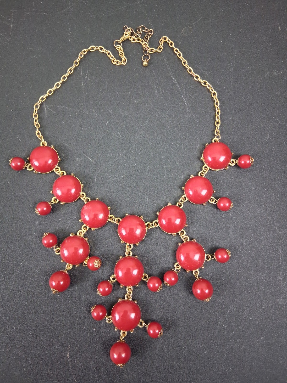 Vintage Red Chunky Bubble Statement Necklace Bib … - image 3