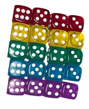 20 Count Collection Of Six Sided Dice, Multi Color 1/2  Cubes 4 Extra