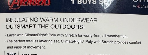Marvel Avengers Boys Thermal Underwear Set Size S 6/7 ClimateRight Cuddl Duds - Picture 10 of 10