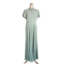 Alexander Terekhov Mint Green Short Sleeve Pleated Maxi Dress