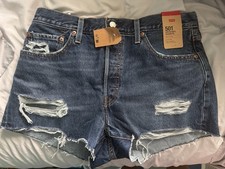Levi's 501 High Rise Cut Off Distressed Denim Shorts Size 32 Blue Button Fly
