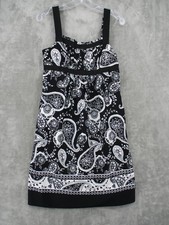 Ann Taylor Loft Dress 4 Petite Milkmaid Empire Waist Paisley Bohemian Black Zip