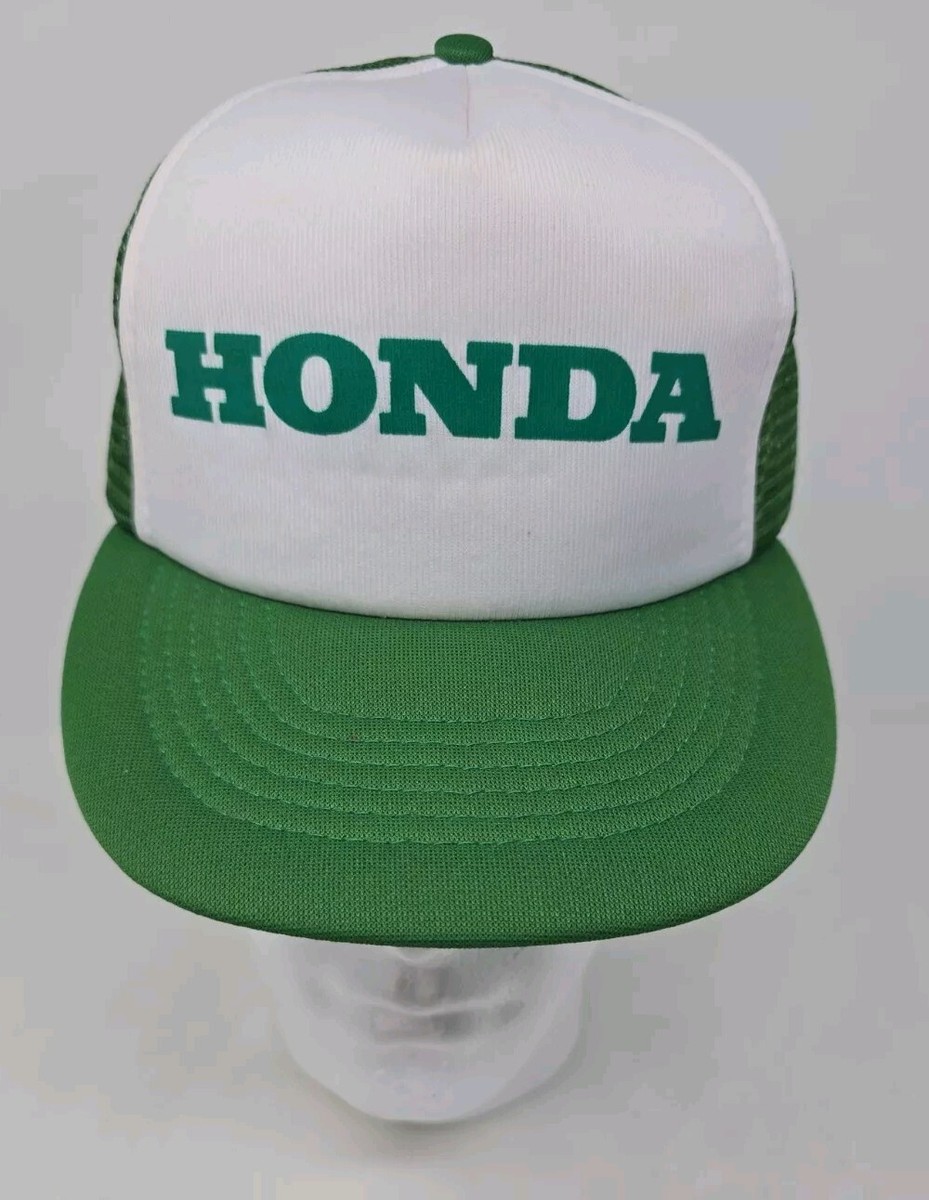 80s〜90s vintage Honda Logo cap USA製 Vintage 80s Honda Trucker Hat Green & White SnapBack Oldstock Mesh