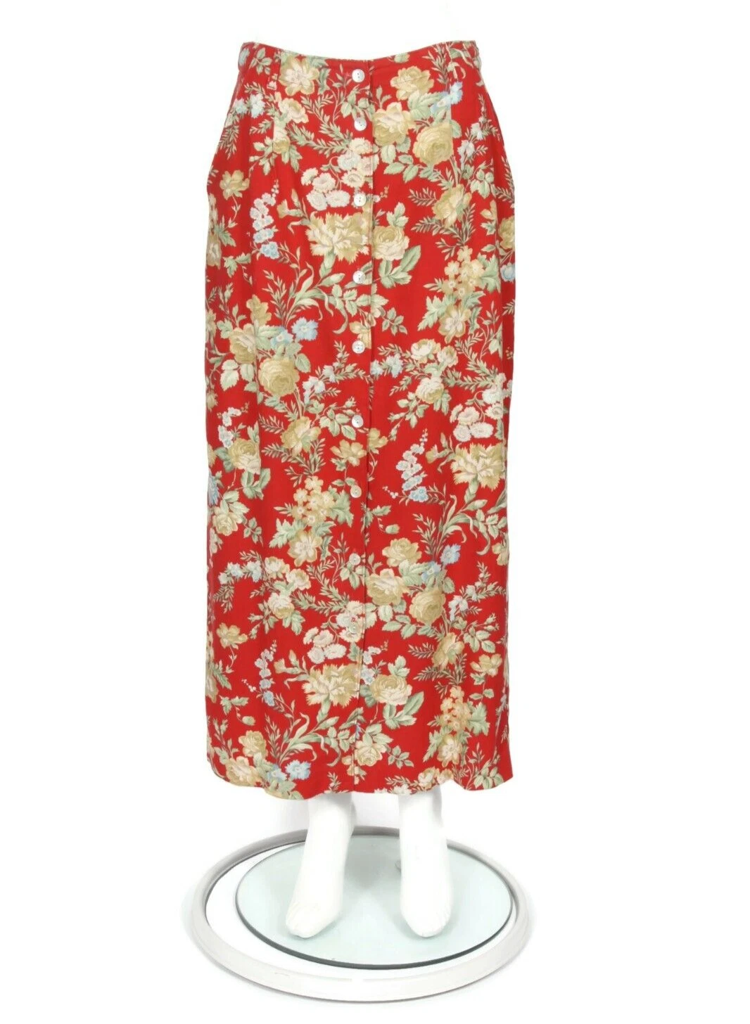 Orvis Maxi Skirt Womens Button Front Pencil Red Floral Cottagecore sz 6 /203