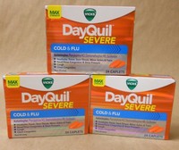 Dayquil Severe Cold And Flu Relief Vicks 24 Caplets Exp 11/17 + Sealed Lot Of 3 Dayquil Severe Cold And Flu Relief Vicks 24 Caplets Exp 11/17 + Sealed Lot Of 3