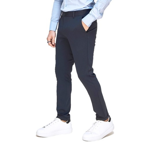 Pantalone Uomo Slim Fit Elegante Classico Elasticizzato Antipiega Blu Beige RDV - Foto 4 di 30