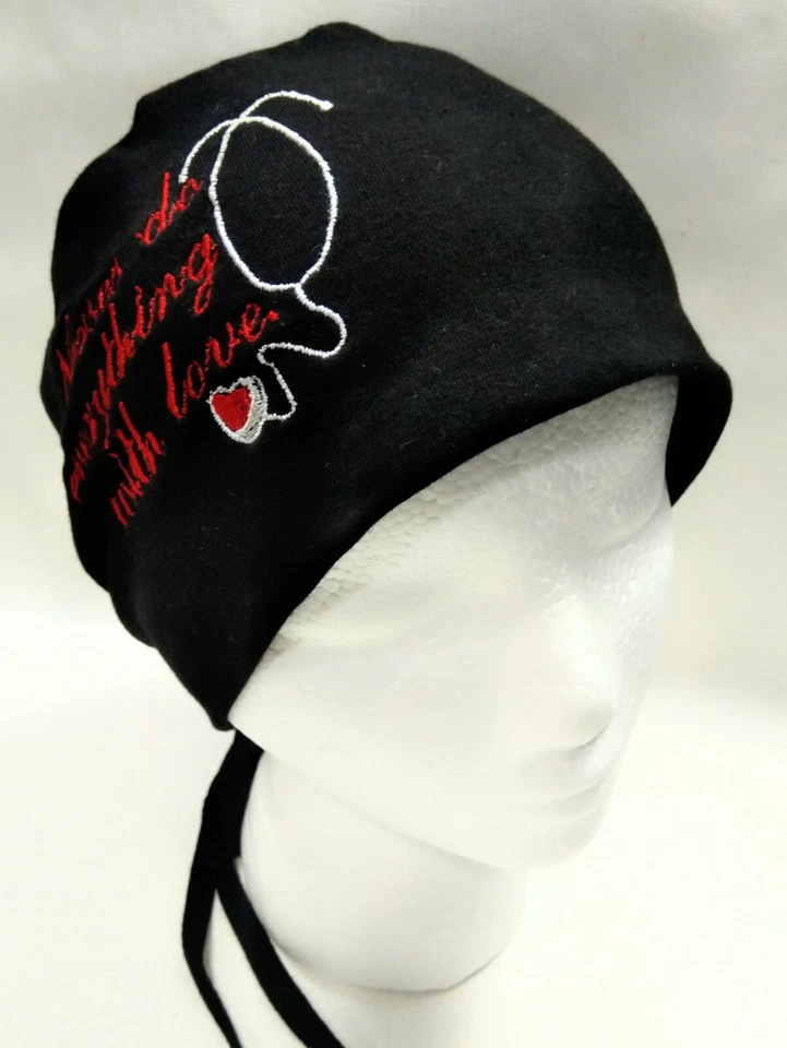 Stretch Cotton Jersey Embroidered Nurse Scrub Cap Unisex Surgery Hat Head Cover  - Image 2 of 4
