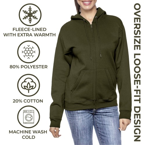 Women's Oversize Loose Fit Fleece-Lined Full-Zip Sweater Hoodie (S-2XL) NEW - Picture 14 of 22
