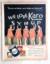 1938 magazine ad for Karo Syrup - Dionne Quintuplets love Karo Syrup
