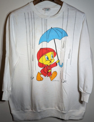 Vintage 1985 Warner Bros Looney Tunes Rain Tweety Crewneck Sweatshirt Size 42