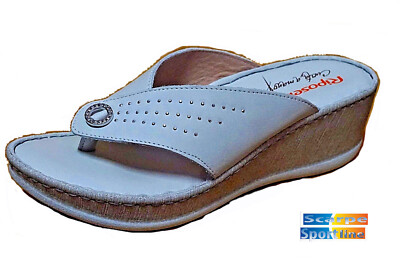 RIPOSELLA 6342 KEILABSATZ WEISS DAMEN FLIP FLOPS HANDGENÄHT ECHT LEDER