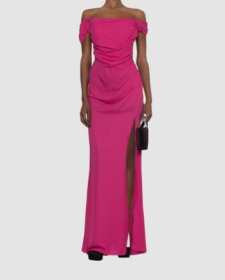 $806 Giuseppe Di Morabito Women's Pink Ruched Off-Shoulder Gown Dress Size 42