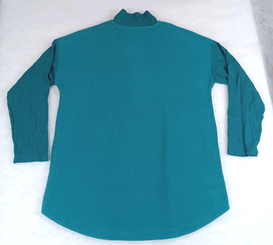 Suéter Pequeño Soft Surroundings Petite Azul Teal Manga Larga Vellón 1/4 Cremallera Foto 2 de 4