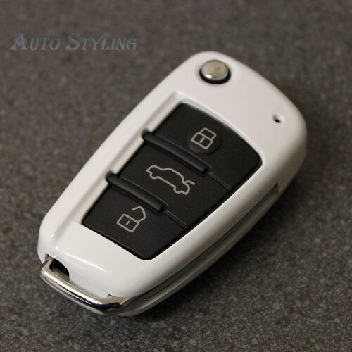 Housse de clé rabattable à télécommande blanche pour étui Audi porte-boue protection de la peau coque coque 28 gw - Photo 1/3