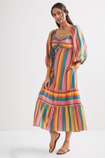 New Anthropologie x Farm Rio Rainbow Stripe Midi Dress Size M