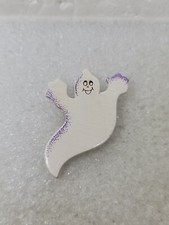 Halloween Brooch Pin Cartoon Smiling Ghost Wood Clutch Back