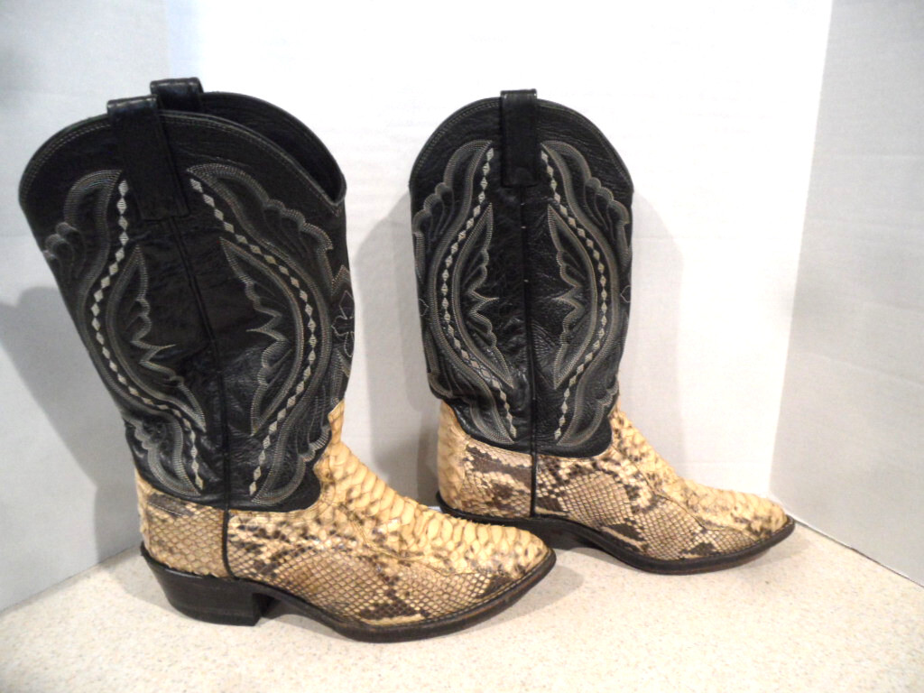 Vintage Dan Post Python And Black Leather Embroidered… - Gem