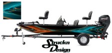 Abstract Glossy Design Orange Aqua Blue Fish Bass Boat Decal Wrap USA Vinyl