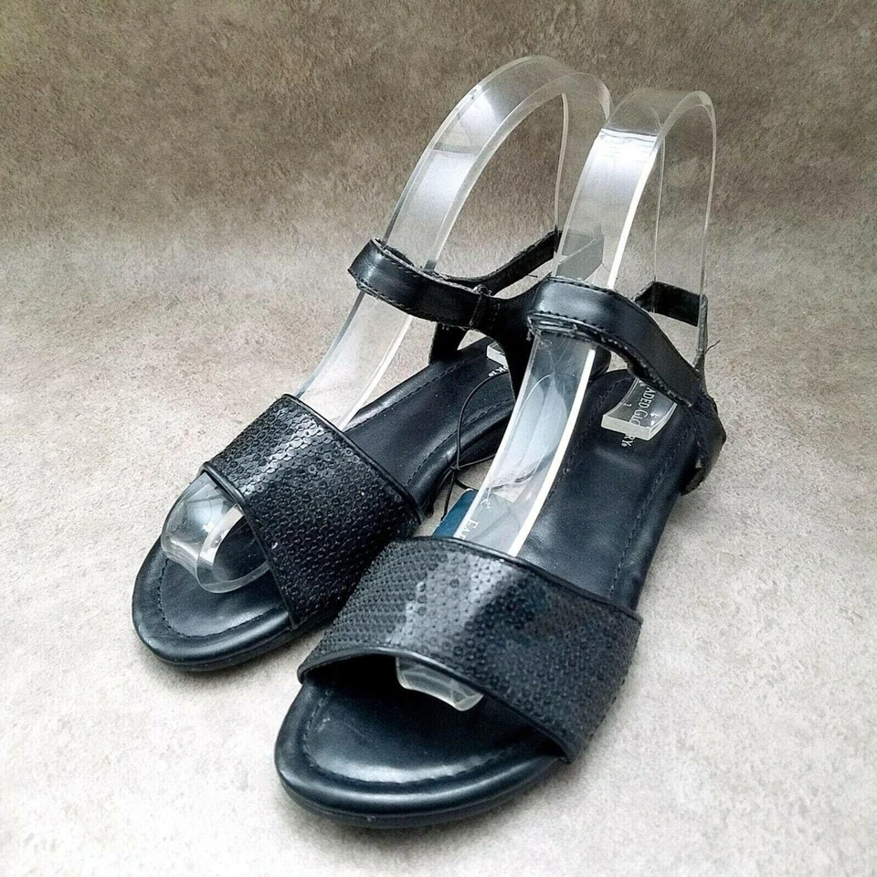 Faded Glory Big Girls Carly  Sz 3 M Black  Ankle Strap Sequins Sandals - Image 3 of 4
