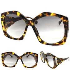 OVERSIZED VINTAGE RETRO Style SUN GLASSES Big Leopard Frame Light Tint Gray Lens