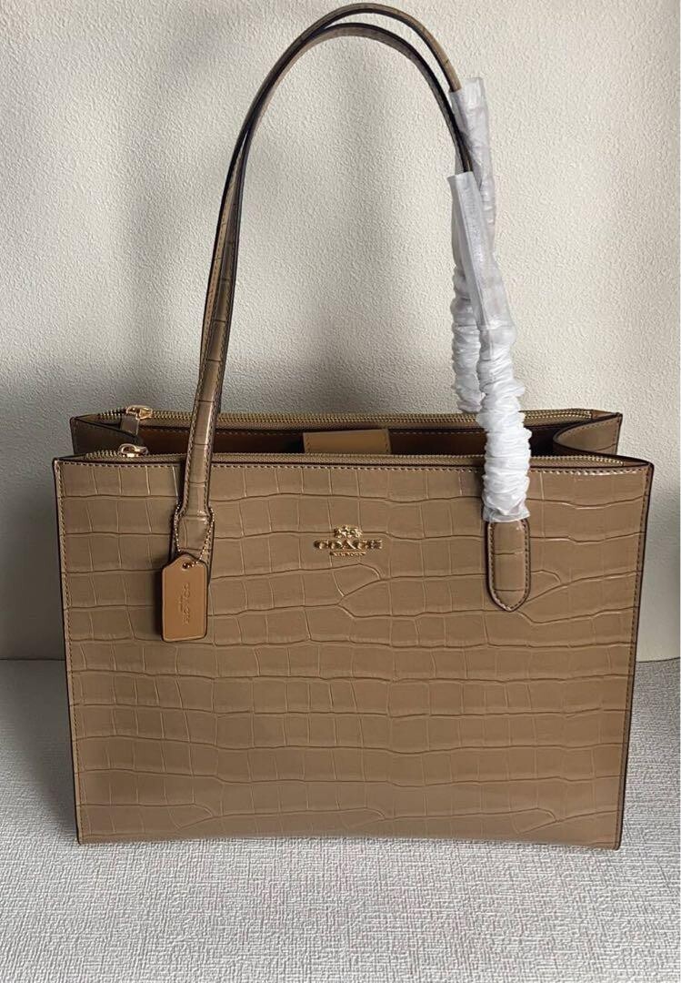 COACH CL654 Crocodile Embossed Nina Tote Bag dark green