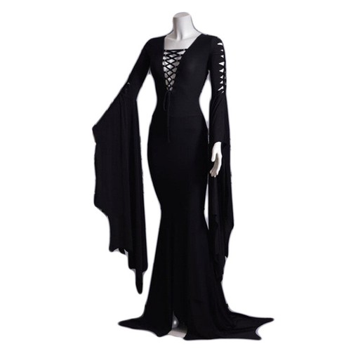 Halloween Retro Träger Hüfte Gothic Horn Ärmel Träger V-Ausschnitt Sexy Kleid - Bild 10 von 11