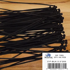 100pc 8 inch BLACK Cord Wire Network Cable Zip Nylon Tie Strap Wrap Tensile 40LB