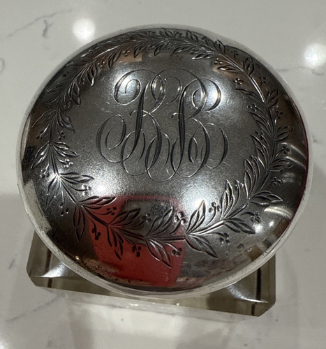 Vintage Antik Monogrammiert Sterlingsilber Kristallschliff Schreibtisch Tintenfass Accessoire