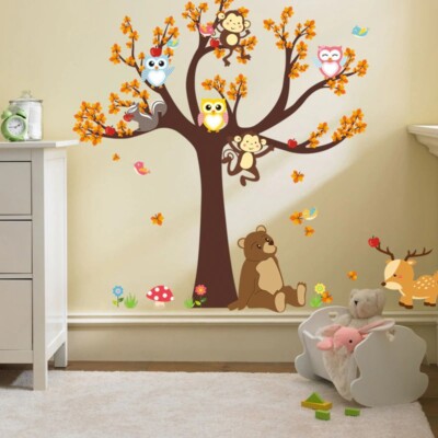 Wall Sticker Removable Cartoon Animal Tree Decal Vinyl Mural Art Kids Home Decor