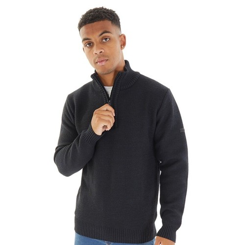 Bench Mens Palacio Quarter Zip Funnel Neck Jumper - Navy Marl - Picture 3 of 5