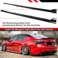For 18-24 Toyota Camry Yofer V2 Solid Gloss Black Side Skirt Extension Splitter