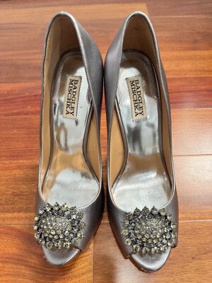 Jewel Badgley Mischka Silver Wedge Heels Womens Size