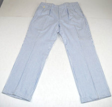 Vintage Pants Kenneth Gordon Size 34 x 28 80s Blue White Seersucker Pleat Cuffed