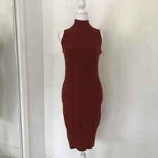 ALI & JAY Women Red Wood Mock Neck Sleeveless Knit Midi Dress Sz M