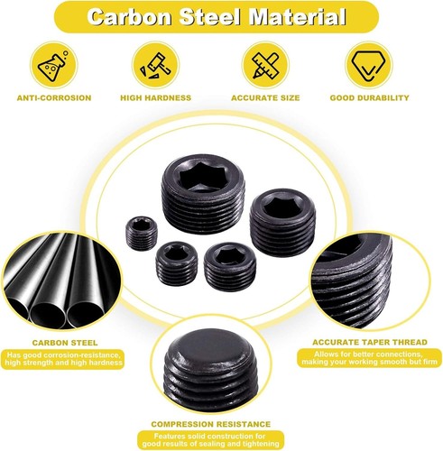 25Pcs NPT Plug Set Pipe Plug Assortment Kit 1/8" 1/4" 3/8" 1/2" 3/4" Carbon Stee - Picture 3 of 7