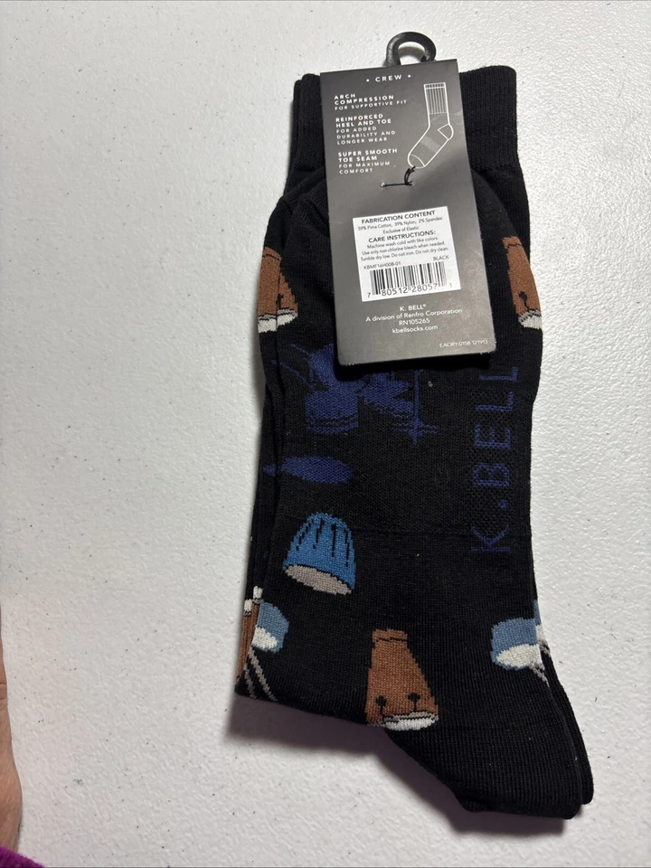 NUEVO CON ETIQUETAS K.Bell Para hombres Batería Calcetines Crew Talla 10-13/Zapato Talla 6.5-12, 1 Par Negro Foto 4 de 4