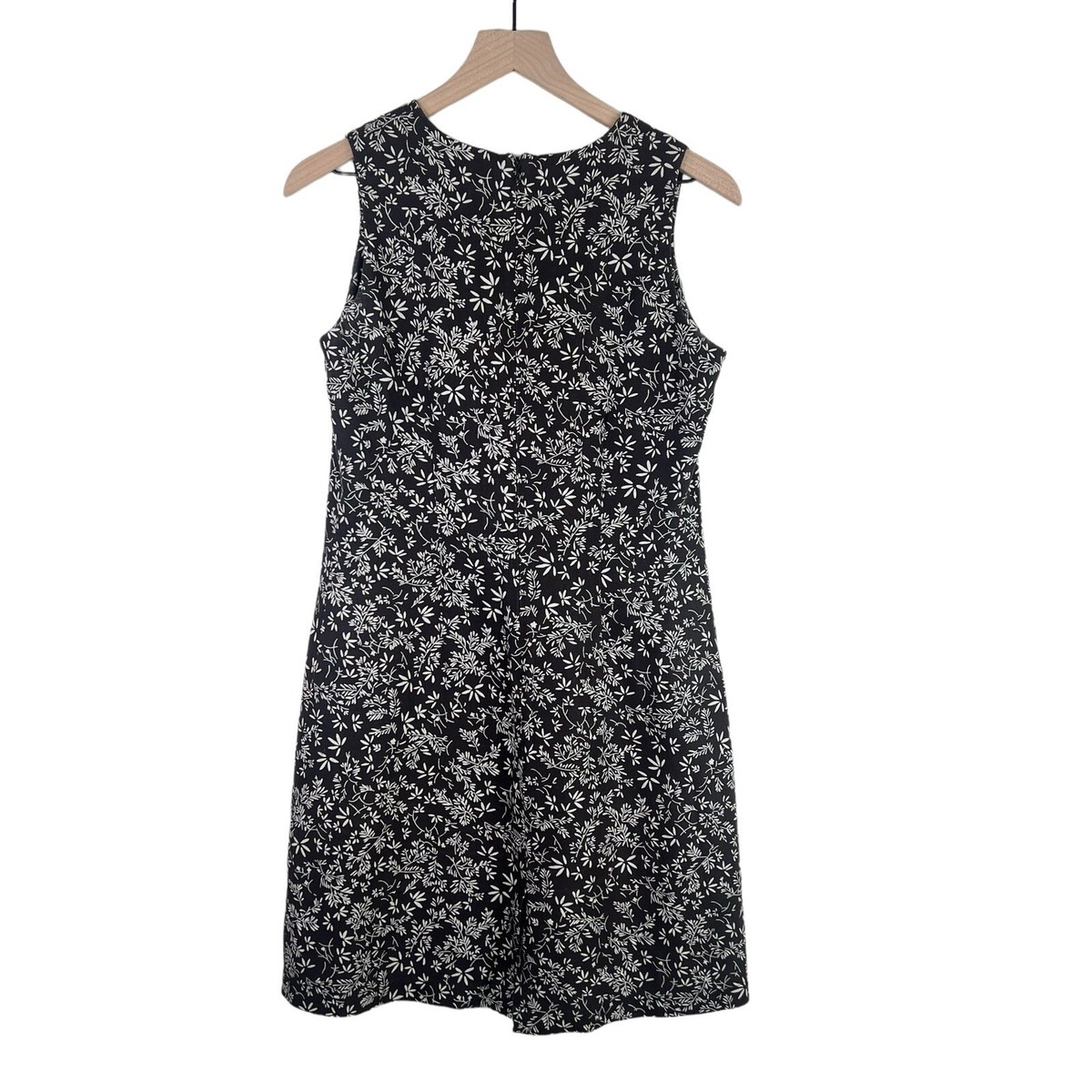 AKA Eddie Bauer Brown Linen Shift Dress V-Neck Sleeveless Fern Floral VTG  Size 6