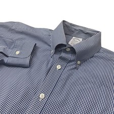 Brooks Brothers Button Down Shirt Mens L Blue Gingham Regent Fit Stretch