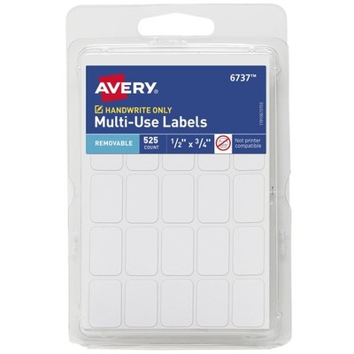 Multi-Use Removable Labels, 1/2'' x 3/4'', White, Non-Printable, 525 Bla