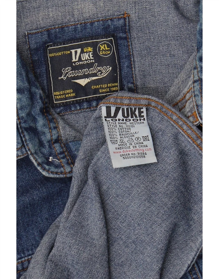 Camisa vaquera DUKE LONDON para hombre XL azul algodón BJ04 Foto 3 de 3