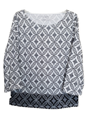 Talbots Cotton/Spandex Geo Border Print Boat Neck 3/4 Sleeve T-Shirt Size XL